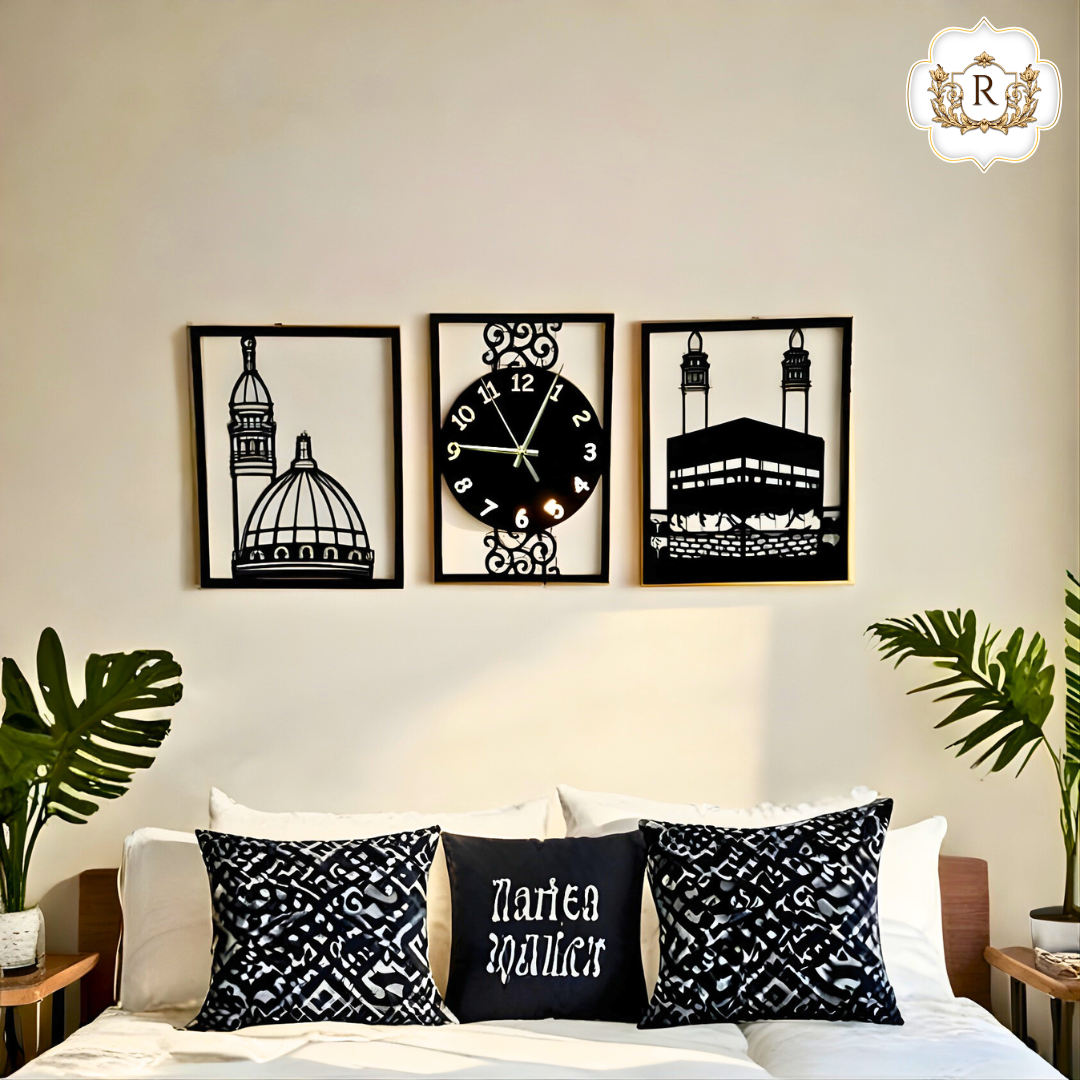 Khana Kaba & Gumbade Khizra Islamic Wooden Wall Clock