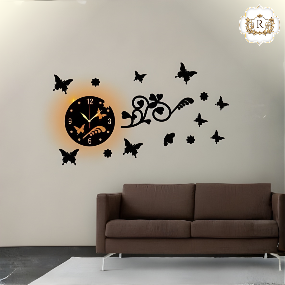 Butterfly Wall Clock With Light
