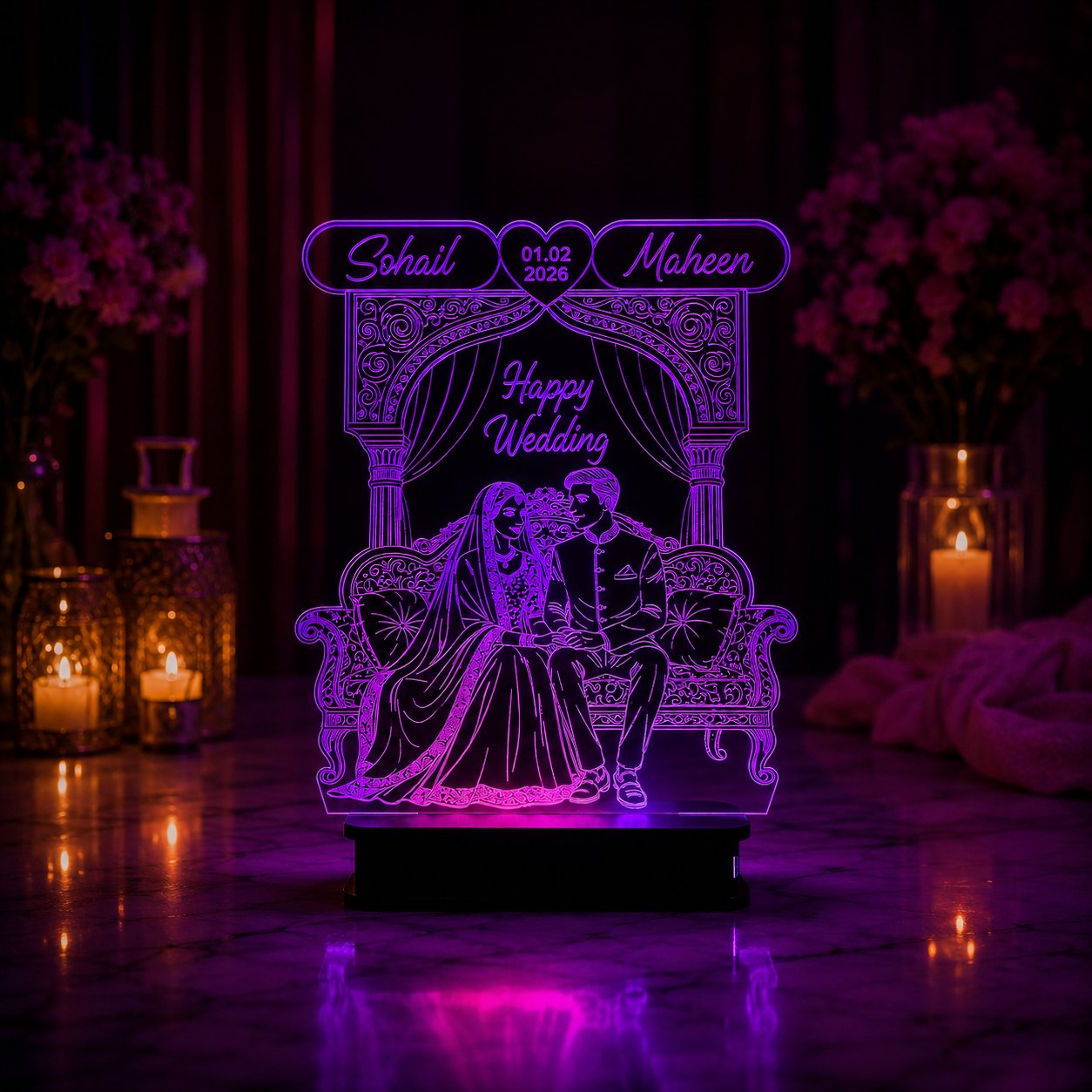 Happy Wedding 3D Customized Lamp