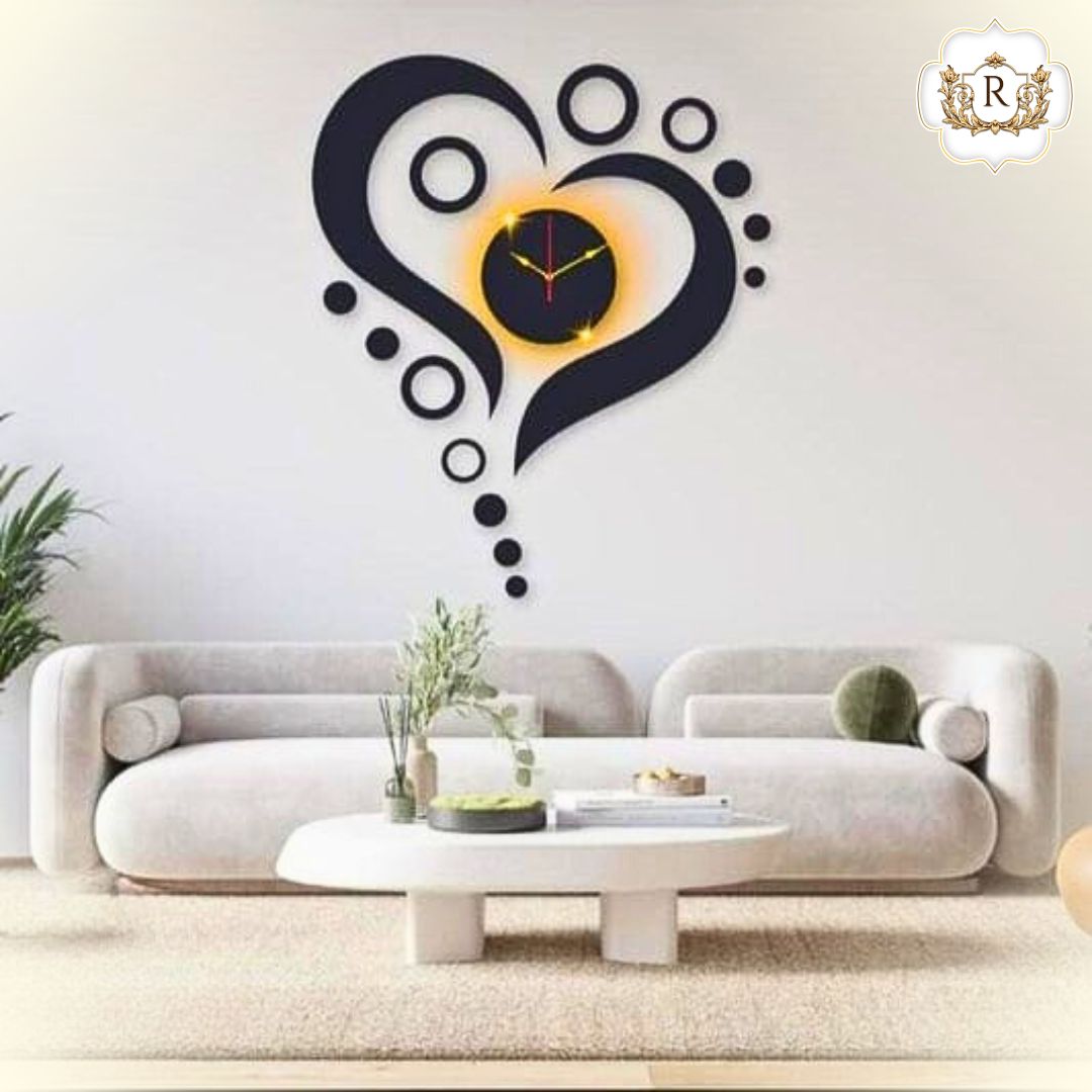 Heart Wooden Wall Clock with light