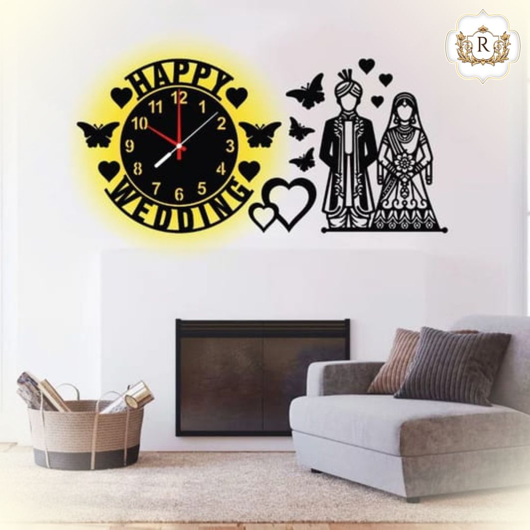 Wedding Couple Wall Clock with light