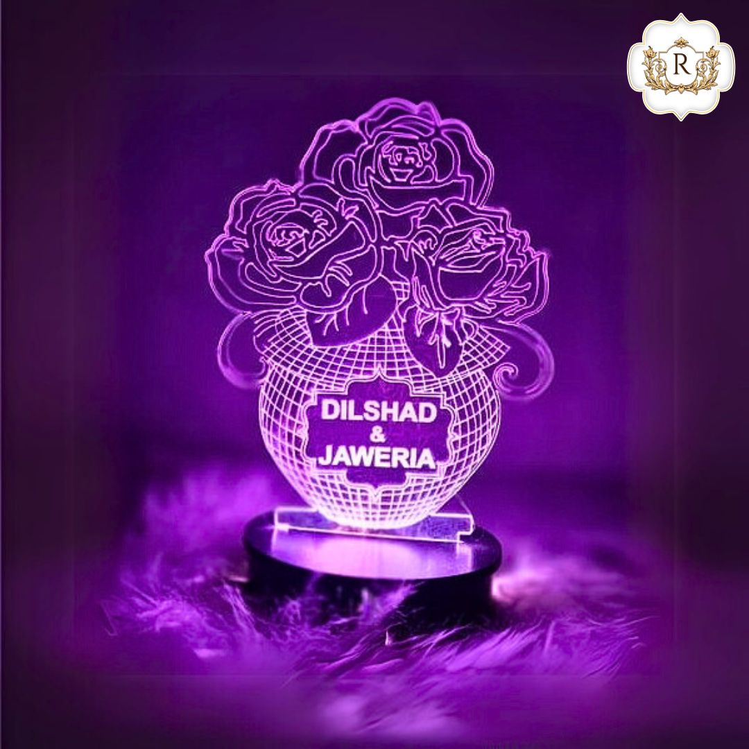 028-Rose in Vase Customised 3D illusion Lamp